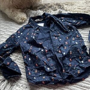 H&M Dark Blue Festive Christmas Print Shirt - 8-9 Y